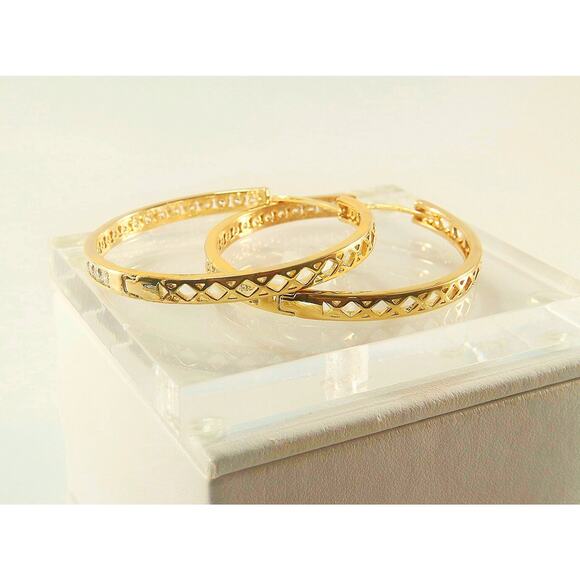 Bling & Glam! 18K Gold Filled Tube Hoop Earrings 1.90" Tall Sparkling Earrings - Picture 4 of 7